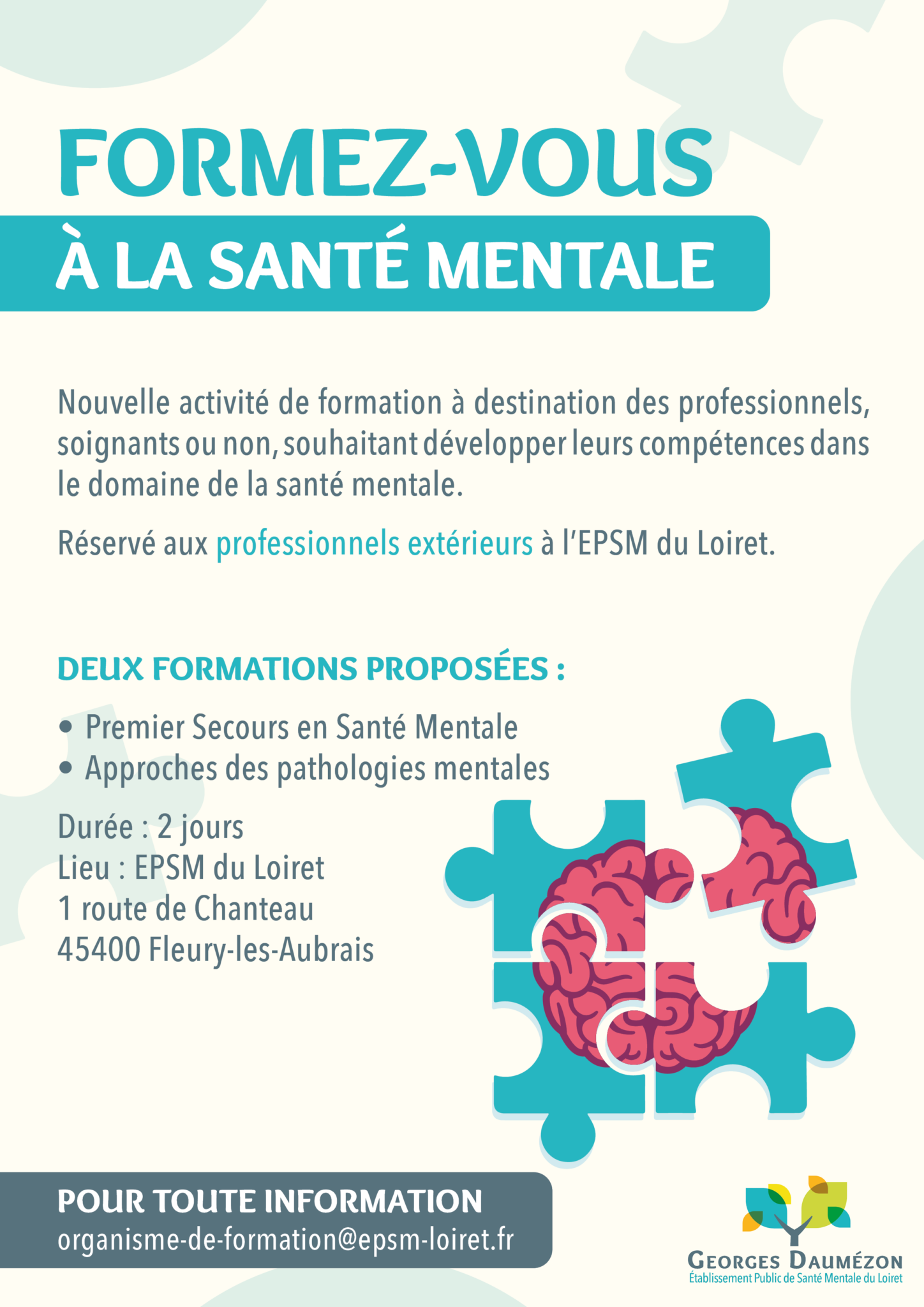 L Formation L’EPSM du Loiret devient « Organisme de formation » « Georges Daumézon ...